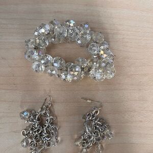 Silver Crystal Bracelet and Earrings Set